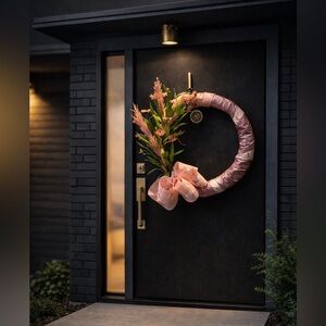 NWT Pink Floral Hoop Wreath Blush Ribbon Wrapped Bow Valentine Spring Door Decor